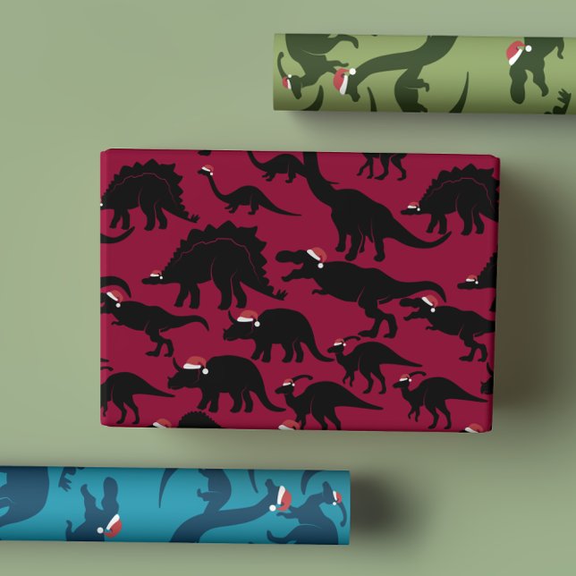 Hoja De Papel De Regalo Dinosaurios juguetones festivos con sombreros de S (Subido por el creador)