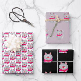 Hoja De Papel De Regalo Diseñador de gatos de Kitty Cute y Artsy