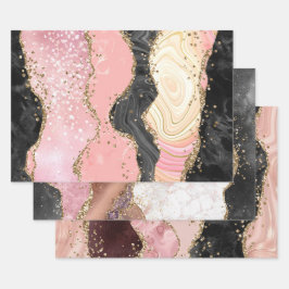 Hoja De Papel De Regalo Diseño Abstracto de Mármol de Ágata de Oro Rosa co