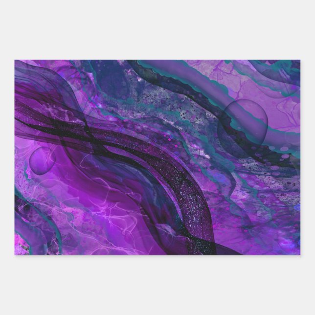 Hoja De Papel De Regalo Diseño abstracto de tinta de tinta de alcohol púrp (Anverso)