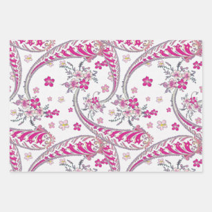 Hoja De Papel De Regalo Diseño artístico rosa de la pisley bohemia