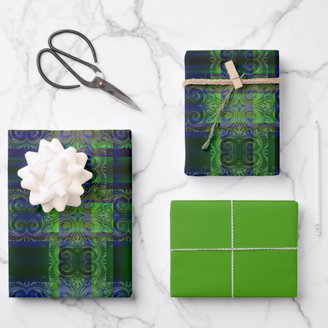 Hoja De Papel De Regalo Diseño azul/verde de iluminación (Anverso)