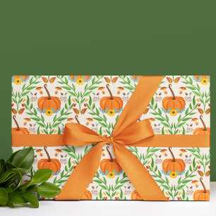 Hoja De Papel De Regalo Diseño Botánico de Calabaza de Otoño