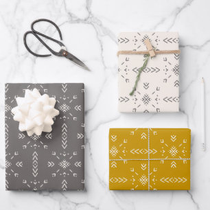 Hoja De Papel De Regalo Diseño crema boho, gris y amarillo