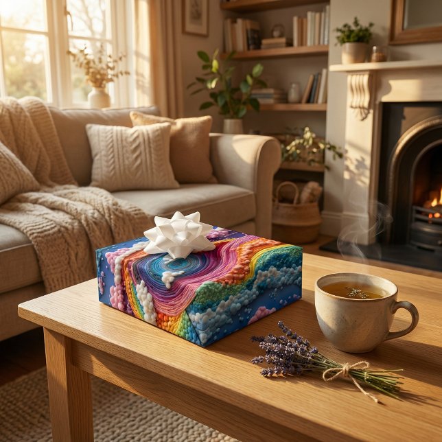 Hoja De Papel De Regalo Diseño de arcoiris, cielo y nubes de bordado (Subido por el creador)