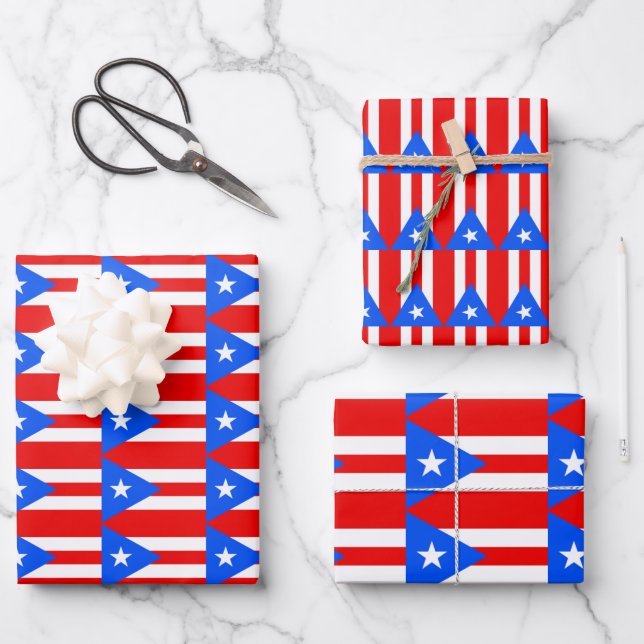 Hoja De Papel De Regalo Diseño de baldosas con bandera de Puerto Rico (Anverso)