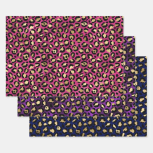 Hoja De Papel De Regalo Diseño de estampado de leopardo colorido con acent
