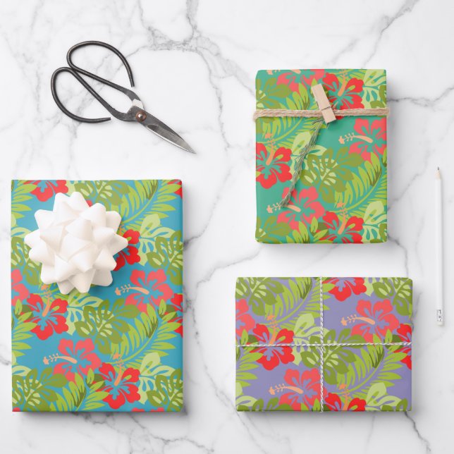 Hoja De Papel De Regalo Diseño de flores tropicales (Anverso)