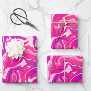 Hoja De Papel De Regalo Diseño de flujo abstracto rosa y magenta