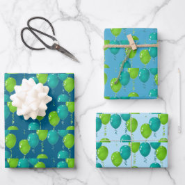Hoja De Papel De Regalo Diseño de globos azules verdes