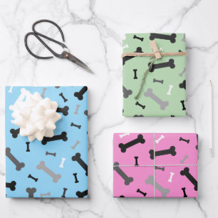 Hoja De Papel De Regalo Diseño de huesos de perro gris blanco negro