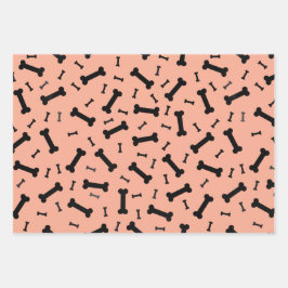 Hoja De Papel De Regalo Diseño de huesos de perro negro