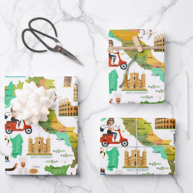 Hoja De Papel De Regalo Diseño de iconos de Italia (Anverso)