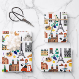 Hoja De Papel De Regalo Diseño de iconos de viajes en Francia