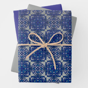 Hoja De Papel De Regalo Diseño de imitación azul gris monocromático