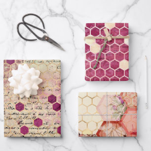 Hoja De Papel De Regalo Diseño de la serie Bee de Borgoña Tres
