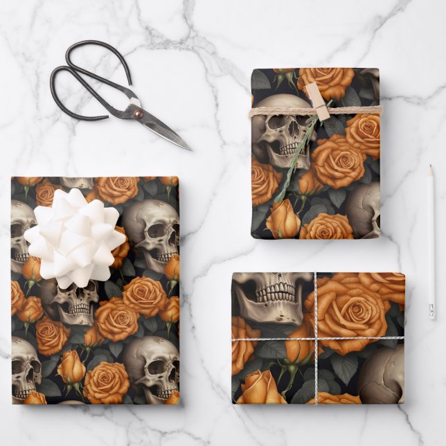 Hoja De Papel De Regalo Diseño de la serie Skull and Rosas 11 (Anverso)