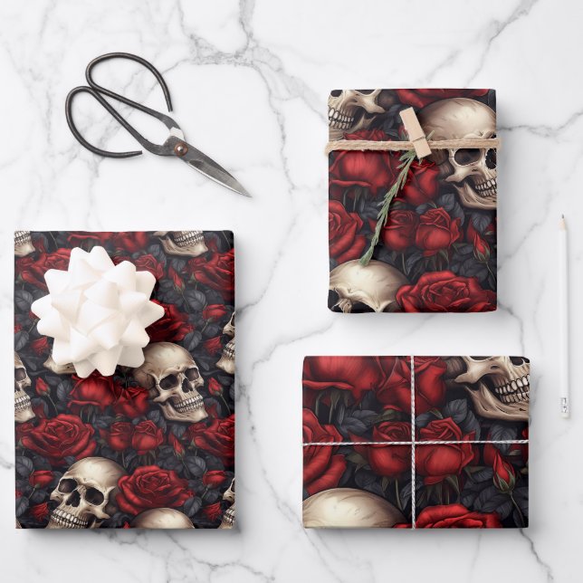 Hoja De Papel De Regalo Diseño de la serie Skull y Rosas 10 (Anverso)