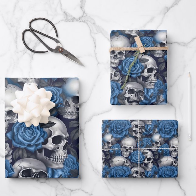 Hoja De Papel De Regalo Diseño de la serie Skull y Rosas 12 (Anverso)