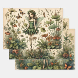Hoja De Papel De Regalo Diseño de mariposa floral vintage