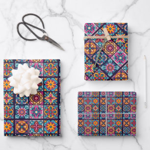 Hoja De Papel De Regalo Diseño de mosaico de baldosas coloridas con flores
