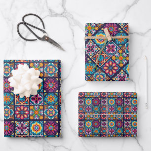 Hoja De Papel De Regalo Diseño de mosaicos coloridos con flores 10