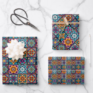 Hoja De Papel De Regalo Diseño de mosaicos coloridos con flores 16
