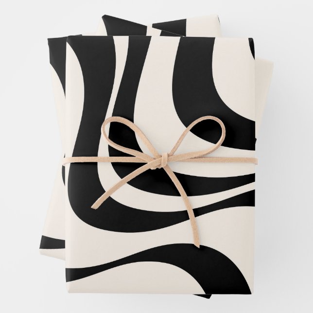 Hoja De Papel De Regalo Diseño de olas retro modernas en negro y pastel (In situ)