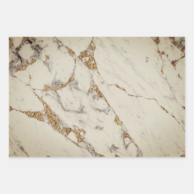Hoja De Papel De Regalo Diseño de oro Marble Blanco (Anverso)