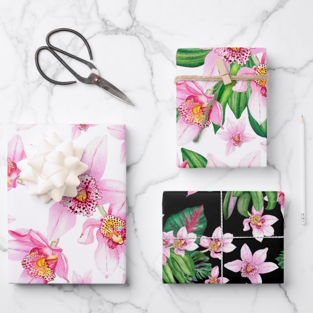 Hoja De Papel De Regalo Diseño de orquídeas acuarelas 15 (Anverso)