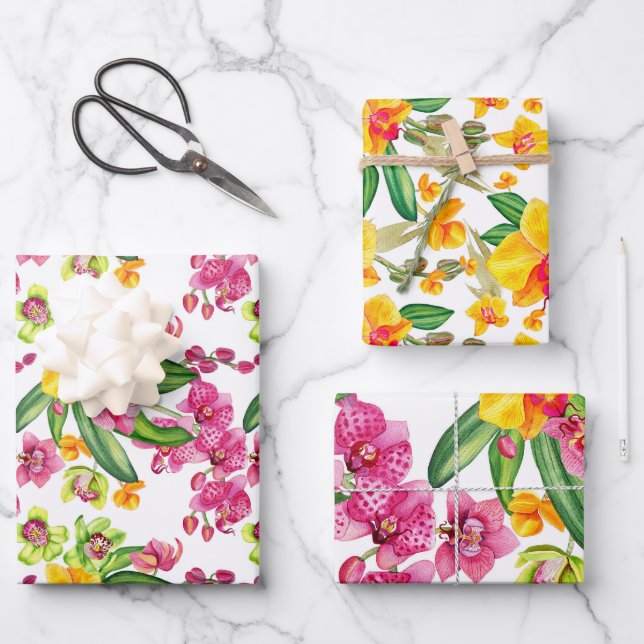 Hoja De Papel De Regalo Diseño de orquídeas acuarelas 18 (Anverso)