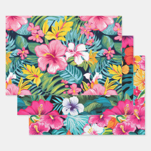 Hoja De Papel De Regalo Diseño de patrón floral tropical de hibisco plumer