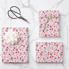 Hoja De Papel De Regalo Diseño de patrones de corazones y límites basales