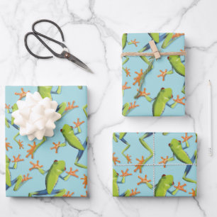 Hoja De Papel De Regalo Diseño de patrones de rana de árbol de vegetación