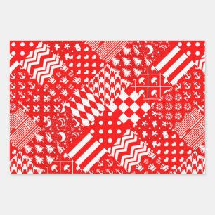 Hoja De Papel De Regalo Diseño de patrones mixtos blancos rojos
