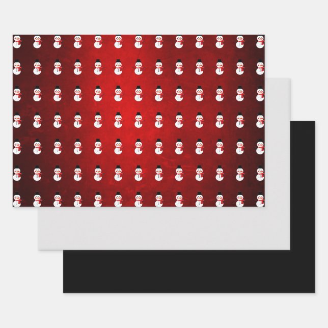 Hoja De Papel De Regalo Diseño de Snowman/ Red Scarf (Set)
