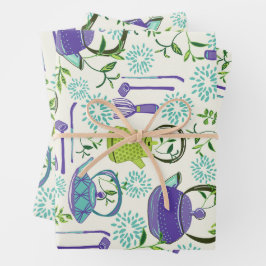 Hoja De Papel De Regalo Diseño de tetera verde japonesa