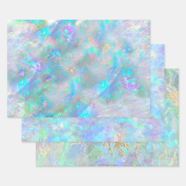 Hoja De Papel De Regalo diseño de textura opal azul pastel (Set)