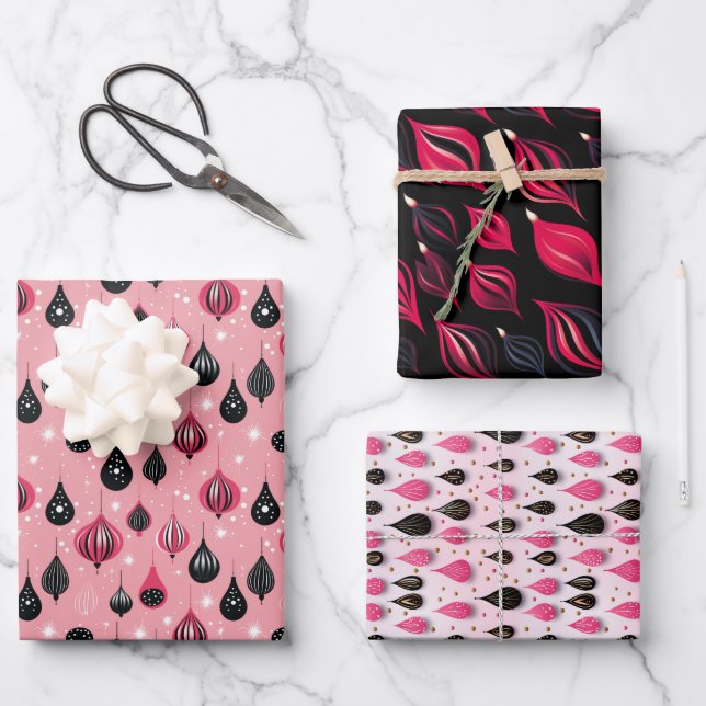 Hoja De Papel De Regalo Diseño de vacaciones contemporáneas negrita y rosa (Anverso)