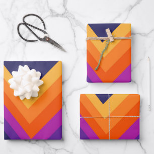 Hoja De Papel De Regalo Diseño de zigzag retro morado, naranja y amarillo