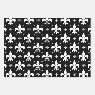 Hoja De Papel De Regalo Diseño del patrón de flor negro de lis