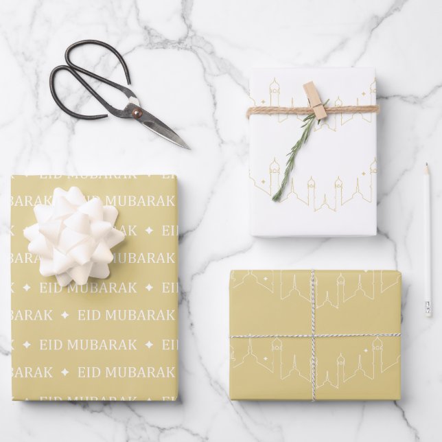 Hoja De Papel De Regalo Diseño del patrón Masjid de Eid Mubarak (Anverso)