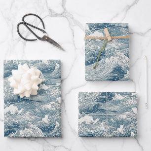 Hoja De Papel De Regalo Diseño del patrón ondulado japonés para envolver p