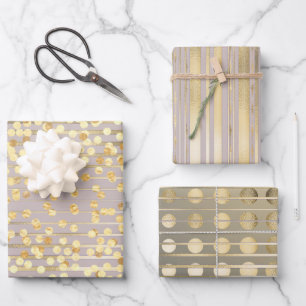 Hoja De Papel De Regalo Diseño elegante con rayas de confeti rosa dorado