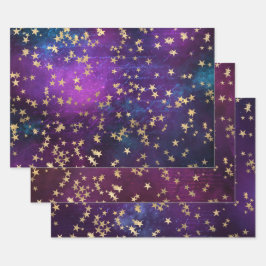 Hoja De Papel De Regalo Diseño Elegante de Estrellas Doradas Celestiales