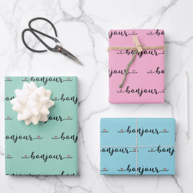 Hoja De Papel De Regalo Diseño en mosaico Bonjour (Anverso)