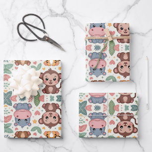 Hoja De Papel De Regalo Diseño estampado con animales de dibujos animados