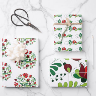 Hoja De Papel De Regalo Diseño floral folk pintado a mano