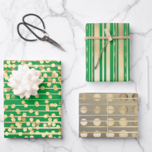Hoja De Papel De Regalo Diseño formal elegante con rayas verdes doradas