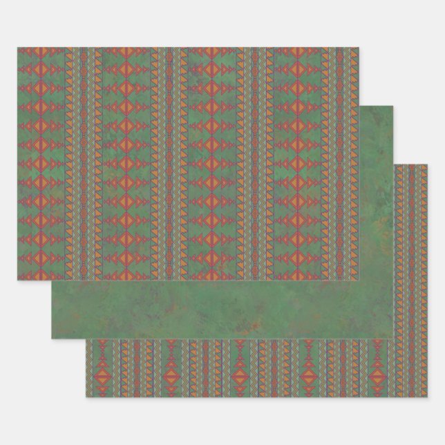 Hoja De Papel De Regalo Diseño geométrico verde del suroeste de Sagebrush (Set)